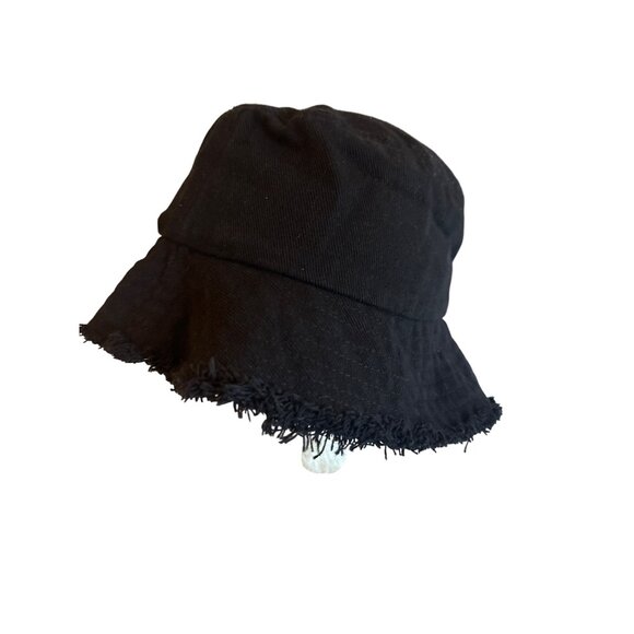 David & Young Black Frayed Edge Bucket Hat One Size - Picture 1 of 4